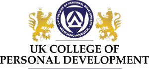 UKCPD logo featuring a navy blue circular emblem with a geometric design, flanked by two golden lions. Below the emblem, the text 'United Kingdom College of Personal Development' is displayed, signifying its focus on accredited coaching, NLP, and leadership training.