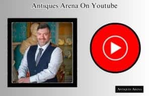 Antiques Arena blog post thumbnail featuring Walter O’Neill and a red play button icon promoting the YouTube channel