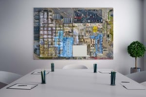 Conference room displaying a factory map.