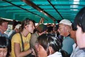 overcrowded songthaew to the city after Sukhothai Loy Krathong parade