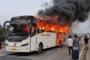హైదరాబాద్ ఔటర్ రింగ్ రోడ్డుపై Air India bus fire ఘటన.. ప్రయాణికుల పరిస్థితి ఏంటి?