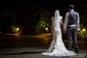 Hazel and Rob photographed at Stanhill Court Hotel at night