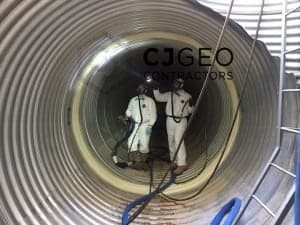 CMP joint sealing using sprayed CJGrout geotechnical polyurethane.