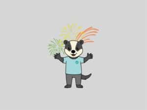 gezeichneter Dachs vor Feuerwerk