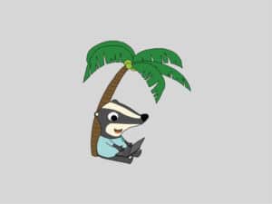 Cartoon: Dachs mit Notebook sitzt an Palme