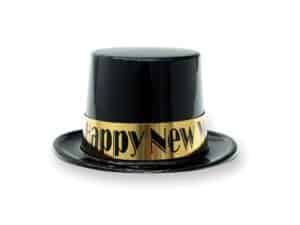 Black Top Hat with Gold Foil Happy New Year Band