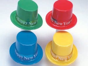 Assorted Color Top Hats with Foil Happy New Year Band