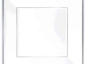 zSquare Dinner Plastic Plates White w/Silver Trim 10"