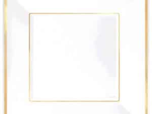 zSquare Luncheon Plastic Plate, White with Gold Trim - 7 1/4", 10ct