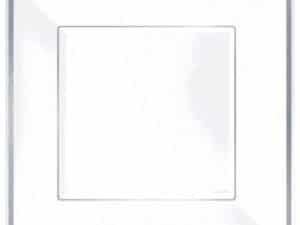 zSquare Luncheon Plastic Plates, White with Silver Trim - 7/14"