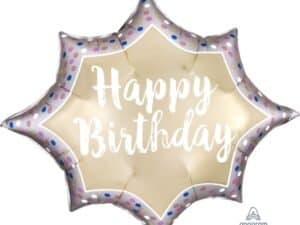 Birthday Satin Gold Burst Supershape Foil/Mylar Balloon, An39060