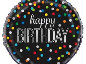 Happy Birthday Black With Colorful Dots Print Foil/Mylar Balloon, U53964
