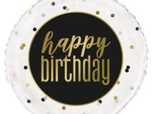 Happy Birthday White,Black&Gold Foil/Mylar Balloon, U73197