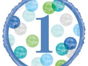 First Birthday Blue With Dots Foil/Mylar Balloons, U73317