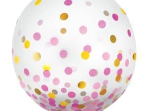 Latex Confetti Balloons Pre-filled with Pink & Gold Confetti, 24 in