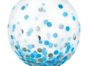 Latex Confetti Balloons pack, Pre filled with Silver & Blue Confetti - 24 "