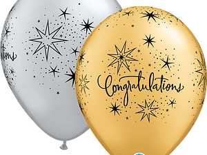 Congratulations Elegant Assorted Silver & Gold 11"Latex Balloons, Qualatex Latex Balloons