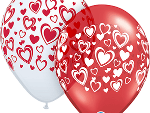 Double Hearts, Assorted Ruby Red 11"Balloons, Qualatex Latex Balloons