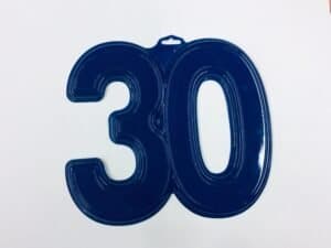 30th Birthday Number Decoration, 30th Anniversay Decorations, Blue Plastic Number 30 Decoration.