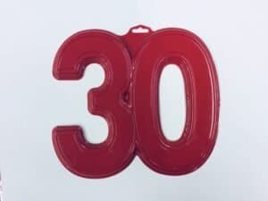 30th Birthday Number Decoration, 30th Anniversay Decorations, Red Plastic Number 30 Decoration.