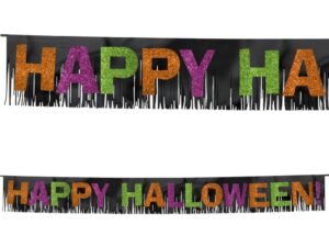 Happy Halloween Banner, Glitter Fringed Banner