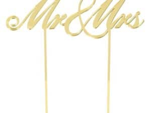 Mr & Mrs Wedding Cake Topper - 1 Pc, Gold