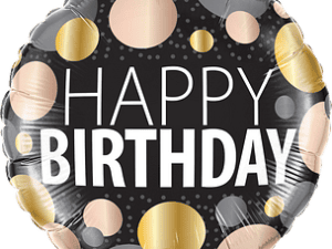Black & Gold Birthday Balloon with Dot Print, Standard 18" Foil/Mylar Balloon
