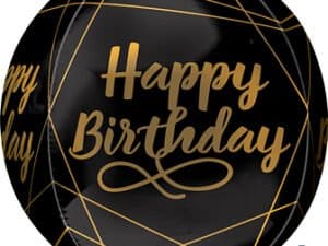 Birthday Balloon, Black & Gold Print Orbz Balloon, Foil/Mylar Balloon