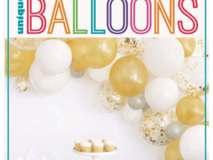 Balloon Arch Kit- Gold, White & Confetti Balloons