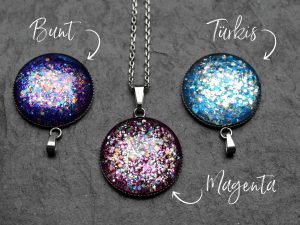 Bunte Kette mit Glitzeranhänger aus Edelstahl