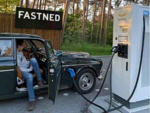 Electric Volvo Amazon wagon charging at Fastned