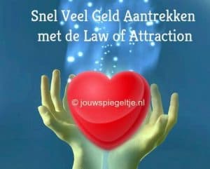 Eerste hulp bij schulden: snel veel geld aantrekken met de Law of Attraction... Twee handen houden een hart vast, met erboven een energie vortex