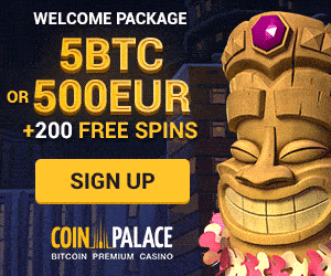 Coin Palace - 5 bitcoins (BTC) and 200 free spins - exlusive bonus