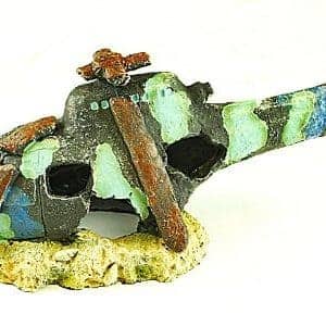 Helicopter On Rocks Aquarium Ornament
