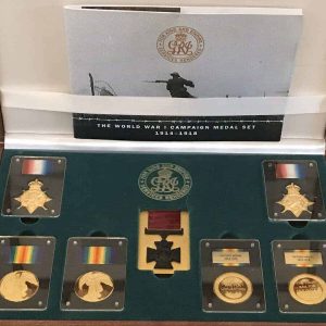 Rare WW1 Campaign Medal Set – Gold-Plated 925 Silver – Worcestershire Medal Service