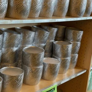 Silver Metallic Leaf Patterned Ceramic Pot