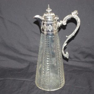 Victorian Silver Plate Cut Glass Claret Jug – Mask Handle – c.1890s