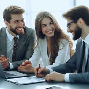 Internal organizational conflicts example showing people negotiating happily.