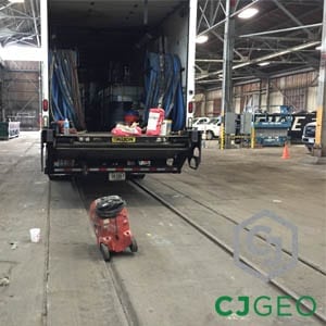 Grouting in the area of the embedded rail tracks.