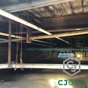 Lightweight fill placement over pedestrian underpass at MD-355 Medical Center WMATA station.