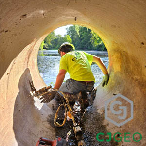 Typical RCP repair work using geotechnical polyurethane.