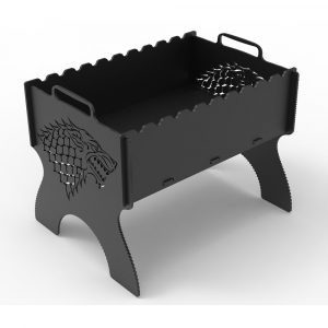 Мангал "фолк" – чертеж в dxf с изображением рычащего волка на торцах