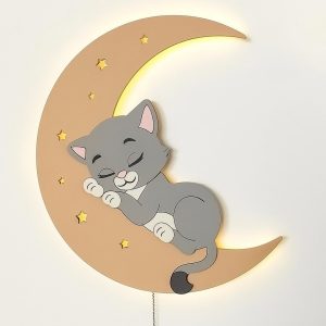 Настенный ночник "Котёнок на Луне" – чертеж для лазерного станка в DXF, SVG, Ai, PDF, CDR форматах