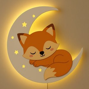 Настенный ночник "Лисёнок на луне" – чертеж для лазерного станка в DXF, SVG, Ai, PDF, CDR форматах
