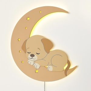 Настенный ночник "Щеночек на Луне" – чертеж для лазерного станка в DXF, SVG, Ai, PDF, CDR форматах