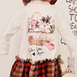 vestido niña cuadros boina a juego gato