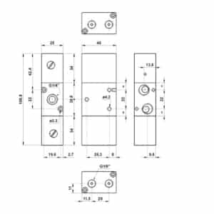 Válvula 3/2 1/4″ “E” Duplo Atuador Pneumático com integrado ou elemento