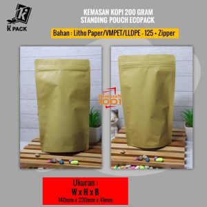 Kemasan Kopi Paper Metalized 200 gram + Zipper dan Valve
