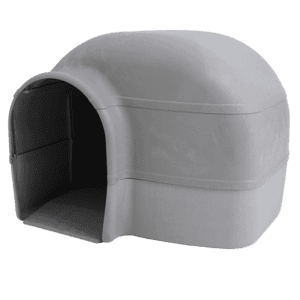 Robuust hondenhok van kunststof, ideaal voor buitengebruik en hondenbescherming.