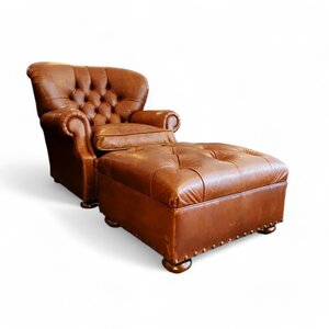 google writers chair-vintage leather ottoman cognac